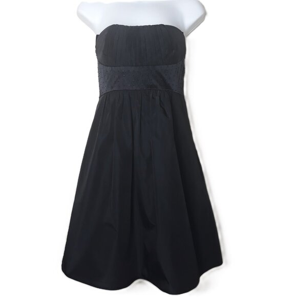 BCBGMAXAZRIA Black Embellished Boned Strapless Satin Empire Cocktail Dress M - Picture 1 of 14